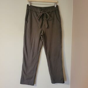 Badgley Mischka Olive Green Tie Front Straight Leg Pants Comfy Size L